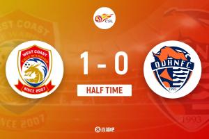 半场战报：西海岸1-0领先海牛 彭欣力破门董宇送出助攻 南松进球无效
